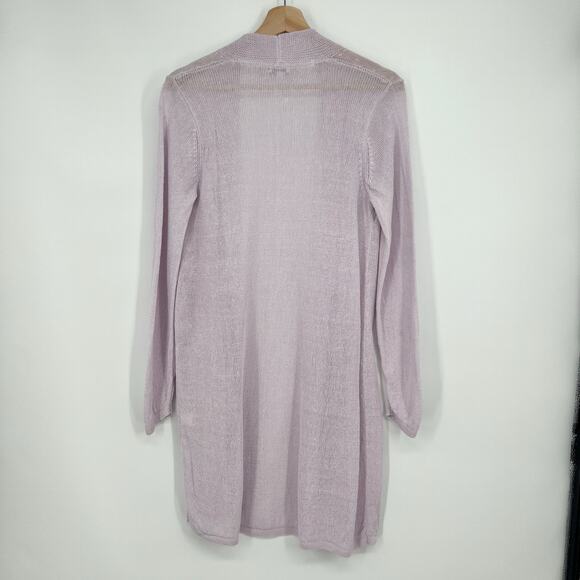J. Jill Womens Linen Blend Open Cardigan Small Petite Pale Lilac Pastel Long - Picture 2 of 9